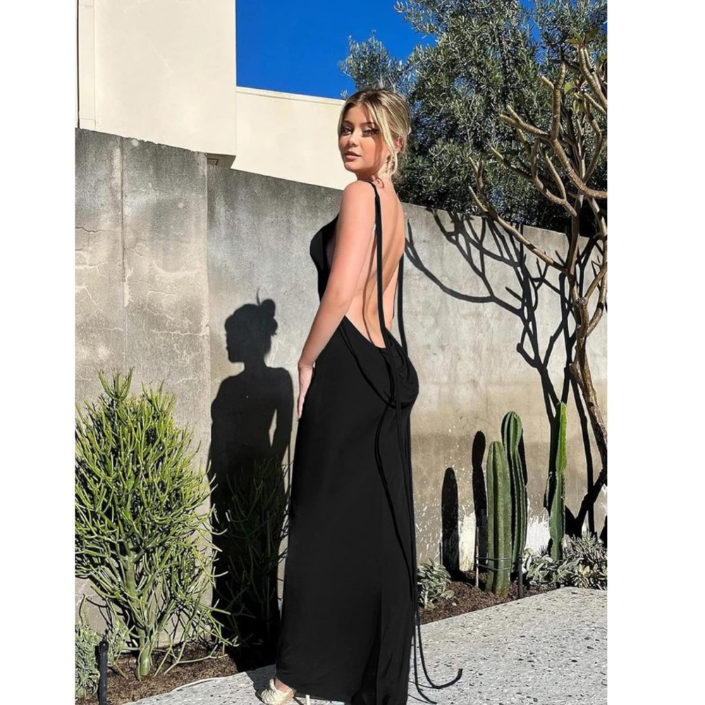 Sexy Black Backless Bodycon Fishtail Cocktail Party Maxi Dresses Medium